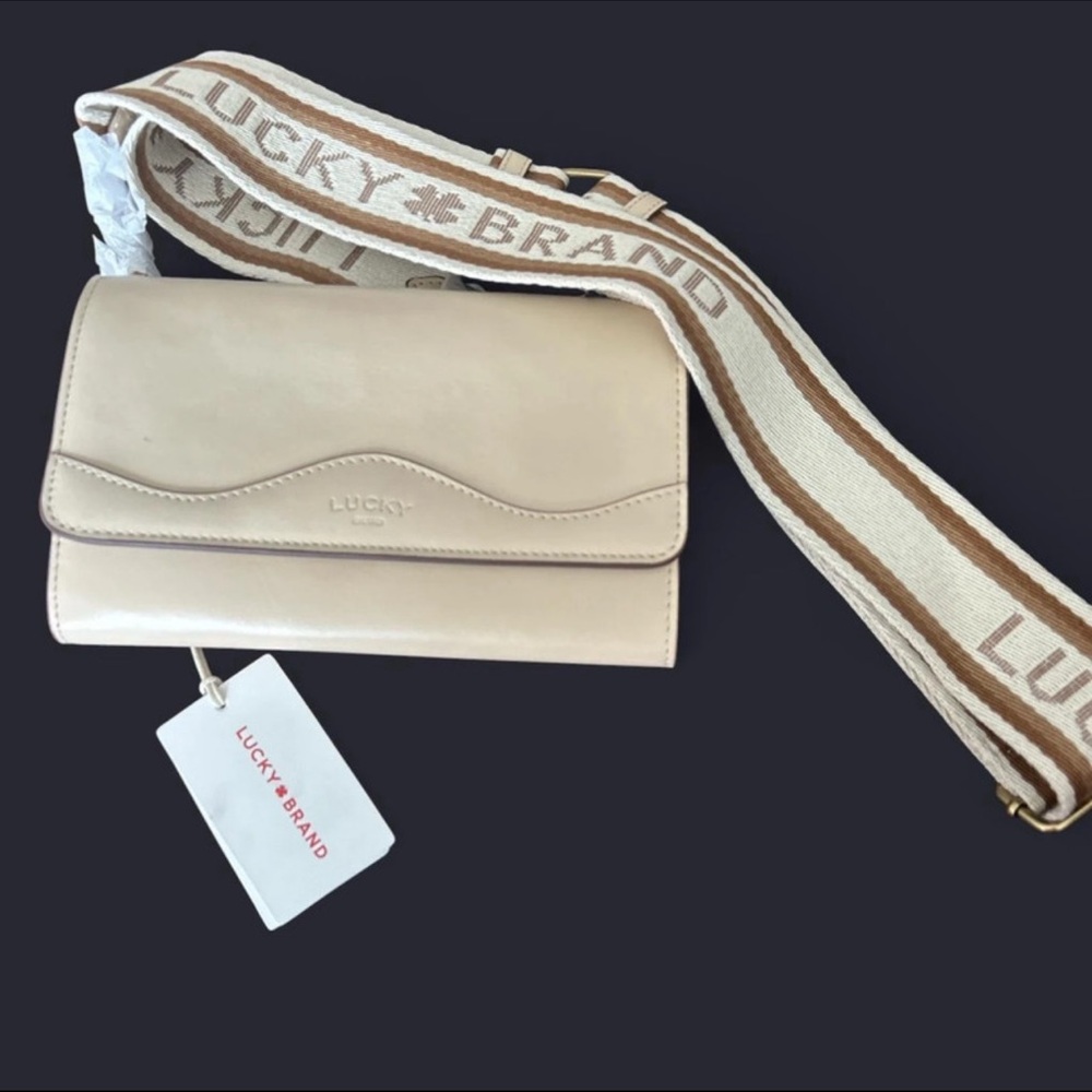 Lucky Brand Beige Crossbody Bag with Logo Strap